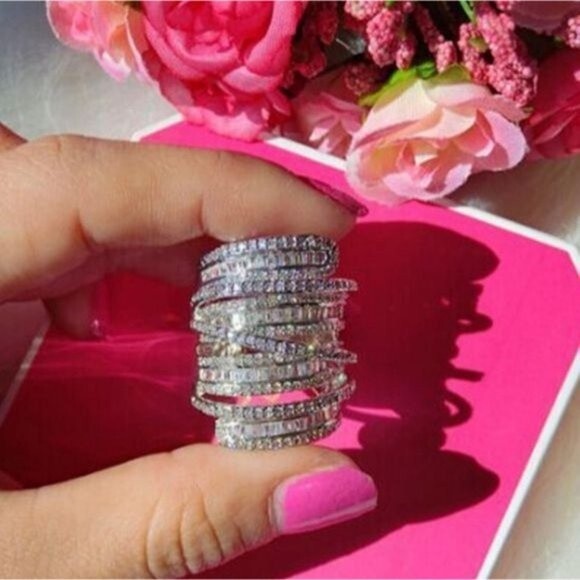 NEW Elegant Spiral Design Silver White Sapphire Natural Stone Ring - Picture 8 of 15